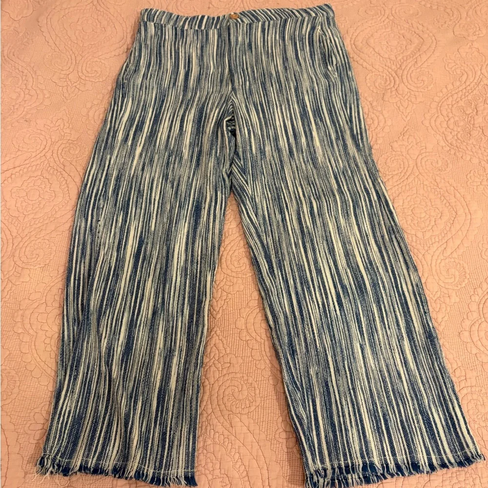 100% Cotton Free People Navy and Cream Striped Pants - Picture 5 of 10